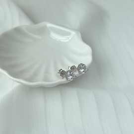 Stud Earrings for Women Men 6mm 5A Cubic Zirconia White Gold Plated 925 Sterling Silver Hypoallergenic Earring for Men Girls Gift, 6mm-Zircon-05, Rhodium, Cubic Zirconia