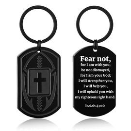 Miss Chipmunk Keychains for Men Football Bible Verse Mens Keychain,Mens Accessories Gift (Isaiah 41:10, Black)
