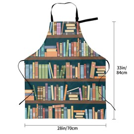 Hysing Bookshelves Cooking Apron For Women Men With Pockets,Books In The Library Oxford Cloth Kitchen Apron With Adjustable Neck For Home Waitress Chef Baking/Bbq Waterproof 28x33 Inches