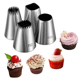 Giantree Pack of 4 Stainless Steel Piping Tips, Extra Large Piping Tips, Reusable Nozzles for Piping Bags, DIY Piping Nozzle Tool for Birthday Cakes & Cupcakes, Decorating Icing Choux Pastry