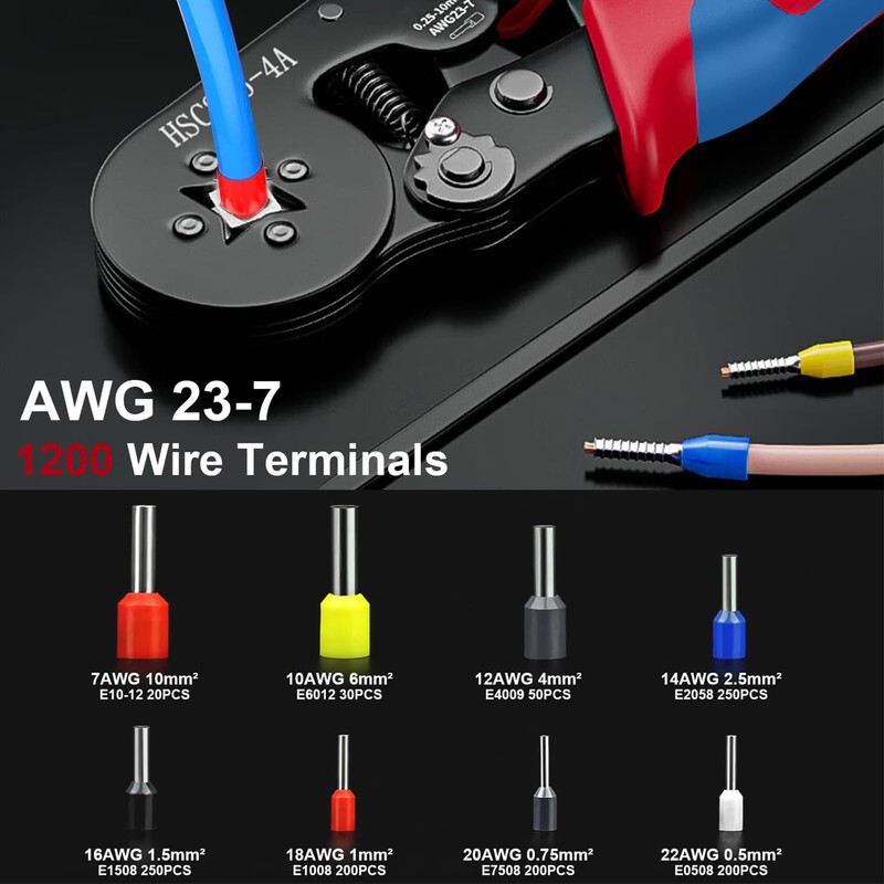 Ferrule Crimping Tool Kit, Wire Ferrule Kit with 1200Pcs Wire