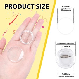 Happizza 1.38 Inch Button Maker DIY Clear Button Pins 100 Pack, Acrylic Button Making Kit, Make Your Own Buttons, Picture Photo Buttons for School Crafts Supplies, Blank Button Pins with Round Paper