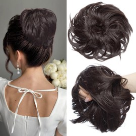 SEGOHAIR Tousled Updo Messy Bun Hair Piece Hair Extension Ponytail - 80G Synthetic Hair Scrunchies Ponytail Dark Brown Large Updo Hair Scrunchie with Elastic Rubber Band