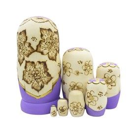 Set von 7 Zopf Mädchen Stapeln Spielzeug Russischen Puppe Handgefertigt Spielzeug aus Holz für Kinder Kinderzimmer Decor (Lila)