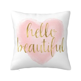 Jagfhhs Hello Beautiful Throw Pillow Covers Blush Pink Gold Watercolor Heart Cushion Pillowcase Decorative 18x18 inch