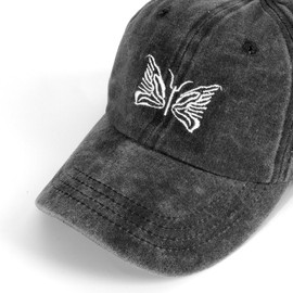 HeyCaps Women's Baseball Cap with Butterfly Embroidery and Ponytail Hole – Breathable Sun Hat for Summer Outdoor Sports Black