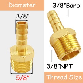 Brass 3/8" NPT Male to 3/8" Hose Barbed Fittings, 2PCS