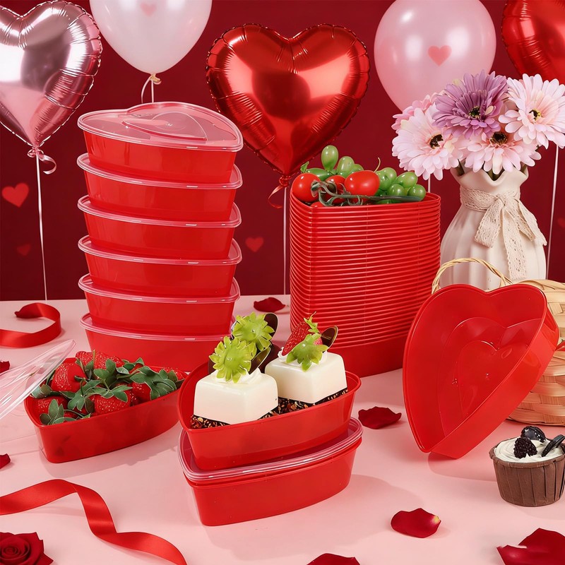 50Pcs Valentine's Day Heart Shaped Container Box, Reusable 16.9 Oz