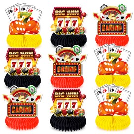9Pcs Casino Honeycomb Centerpieces, Las Vegas Party Table Decoration, Poker Night Birthday Theme Decor for Kids Adult Bachelorette, Gambling Blackjack 1st Bday Favors Idea