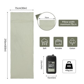 Naturehike Cotton Sleeping Bag Liner 210 x 75 cm, Cotton Travel Sheet Camping Sleep Bag Liner with Pillow Slot, Portable Lightweight Backpacking Essentials for Camping Hostels Picnic Hiking (Green)
