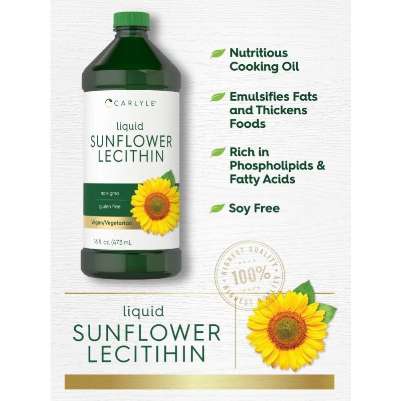 Sunflower Lecithin Liquid 16 oz Pack Non-GMO Soy Free Gluten