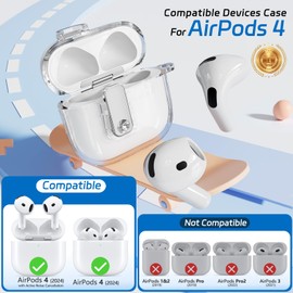Ekoonpft Secure Lock Case for AirPods 4 Case and Airpods 4th with Active Noise Cancellation (2024) Anti-Yellow Clear Case Cover with Cleaning Kit/Keychain/Easy-Removal Tool