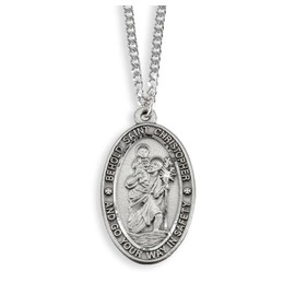 WJH Saint Christopher Pewter Travel Medal Pendant 1 Inch with Blue Drawstring Gift Bag