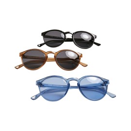Urban Classics Unisex Sunglasses 3-Pack Sunglasses Cypress Glasses Multipack with UV 400 Protection for Men and Women with Round Lenses, Black+Brown+Blue