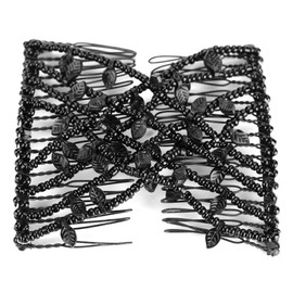Alucy Leaf Beads Hair Magic Clip De Peine Clips Dobles para El Cabello Accesorios para El Cabello para Mujeres, Dobles Elásticos, Peines para El Cabello(Negro)