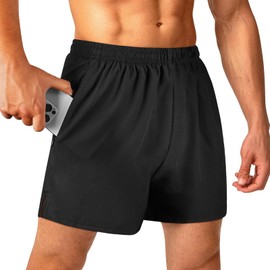 DiULi Men's Sports Shorts with Zip Pockets, Black, XL