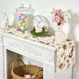 Artscope Happy Easter Table Runner Spring Easter Holiday with Hearts Bunny and Eggs Pattern Seasonal Kitchen Dining Table Runner Decoration for Home Spring Party Decor 40x180cm