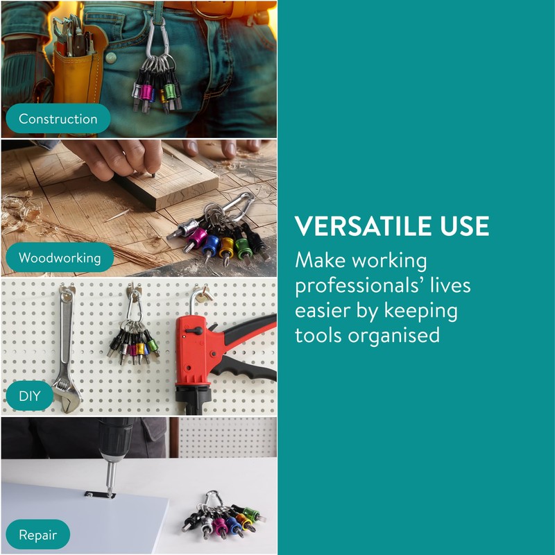 Navaris Drill Bit Holder Set with Basic Carabiner - For