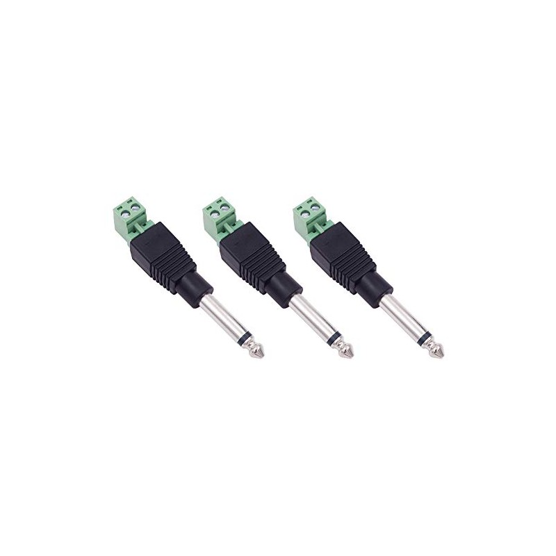 3-Pack 6.35mm 1/4" Mono Plug TS 6.35mm Male Solderless Terminal