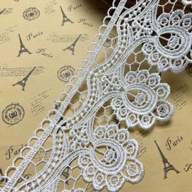 9.5CM Width Europe Floral Venise Pattern Inelastic Embroidery Trims,Curtain Tablecloth Slipcover Bridal DIY Clothing/Accessories.(4 Yards in one Package) (White)