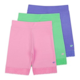 Lucky & Me Girls Bike Shorts, Super Soft Cotton Modal Blend with Lace Trim, Jada 3 Pack, Pastel, Size 7-8 Years