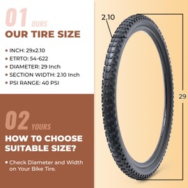 MetersGod 2 Pcs, 29x2.10 Bike Tires, Durable Folding 29 Inch 54-622 29x2.10Mountain Bicycle Tires, Replacement Bike Tires for Mountain MTB Off-Road Bicycle, Clincher