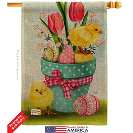 Chicks On Eggs Burlap House Flag Eagle Set Springtime easter Happy Bunny Egg Christian Season Holiday Small Decorative Gift Yard Banner Double-Sided Made In USA 28 X 40