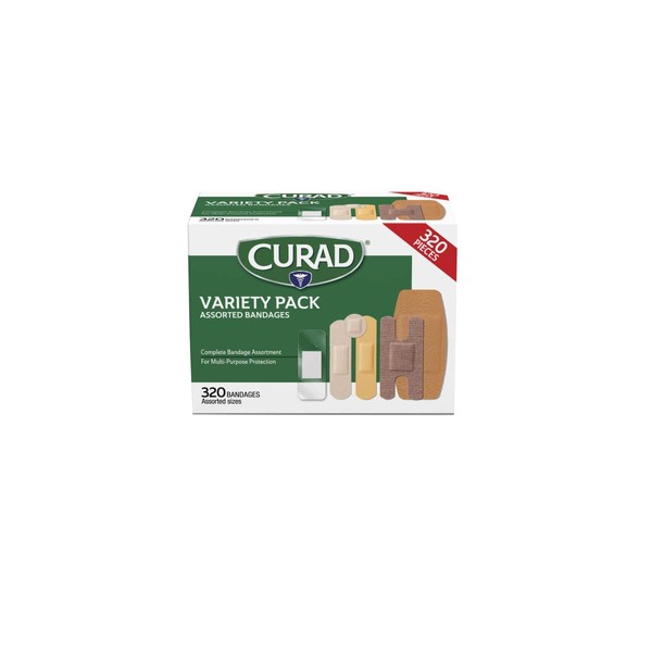 Curad Bulk Variety Pack Assorted Bandages, Flex-Fabric, Waterproof, Plastic, Knuckle, Heavy Duty Bandages (320Count)