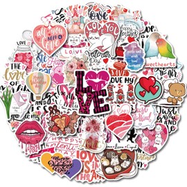 Valentine's Day Stickers,50 PCS Cute Valentine's Day Love Pink Graffiti Vinyl Waterproof Decals for Water Bottles Computer Bicycle Skateboard Luggage Phone Pad Laptop Kids Teens Stickers Pack