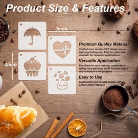 Cookie Stencils for Painting, 100PCS 3" Plastic Stencils for Crafts Reusable, Numbers, Fruits, Flowers & Sweet Patterns, Drawing Templates for Cookie Decoration, Baking Art & Home Decor