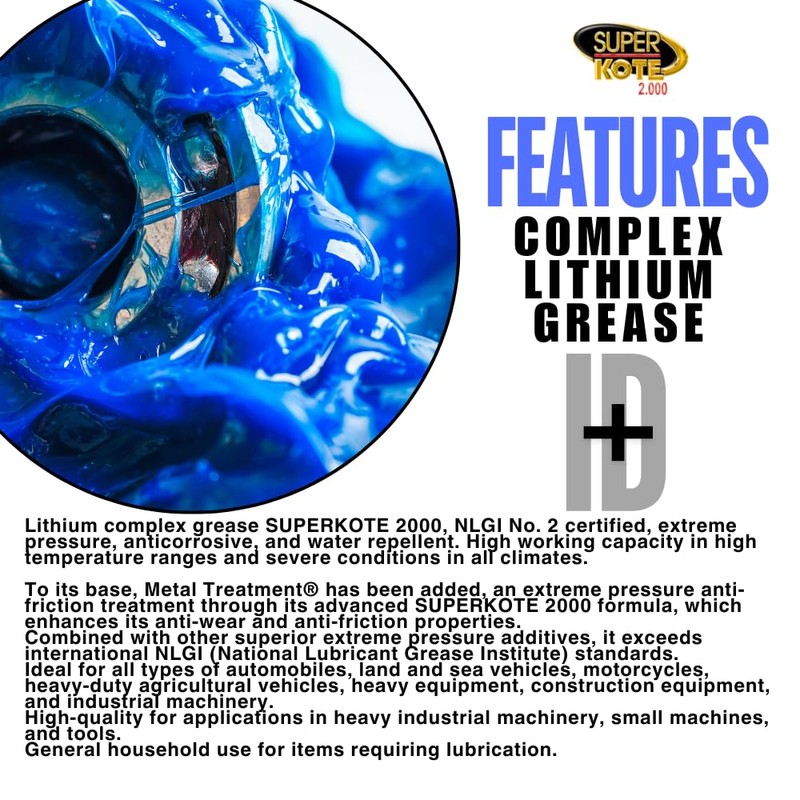 Lubricant Grease Superkote 2000 Multipurpose/Lithium Complex/Lubricant/EP/High Temp/Industry/Automotive/Blue Grease / 1lb
