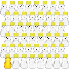 Lemecima 48 Pcs 2 oz Plastic Honey Bear Bottle Bear Shape Clear Honey Containers Bulk Empty Honey Bear Cup Reusable Mini Honey Bear Jars with Lids Cap Bear Juice Bottle for Holidays Baby Shower Gifts
