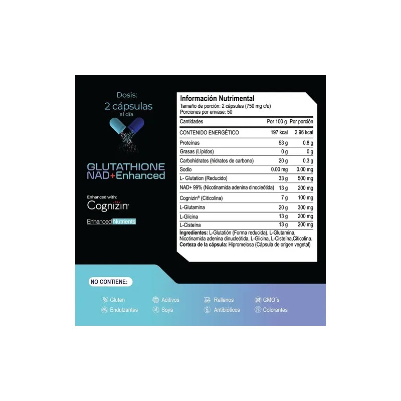 Eternal Nutrition Glutathione Nad 100 Caps Cognizin Citicolina Aminoacidos Porciones