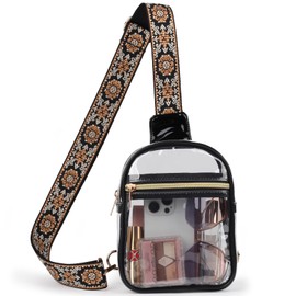 Bunnychill Clear Sling Bag Stadium Approved Clear Fanny Pack Cross Body Bag for Women Men Transparent Chest Bag Crossbody Bag Purses with Adjustable Guitar Straps for Sports, Events, Concerts