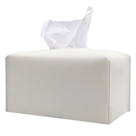 Hapforever 1PC Extra Large Rectangle Tissue Box Cover, PU Leather Rectangular Tissue Box Holder with Bottom Belt Plus Size Tissue Box Organizer for Bathroom/Car/Hotel/Office (9.5’’x5’’x5’’, White)