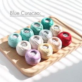 Rhapsody Perle #8 Cotton Size 8 Embroidery Thread12 Colors Egyptian Cotton 43 Yards for Sewing Crochet Quilting Embroidery Hand Knitting Craft Needlework (Set Blue Curacao)