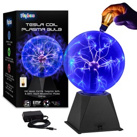Playbees Blue Plasma Ball - 7 Inch - Tesla Coil Bulb Static Electricity in a Vacuum Pressurized Glass Globe, Nebula, Thunder Lightning, Plug-in - for Parties, Decorations, Prop, STEM