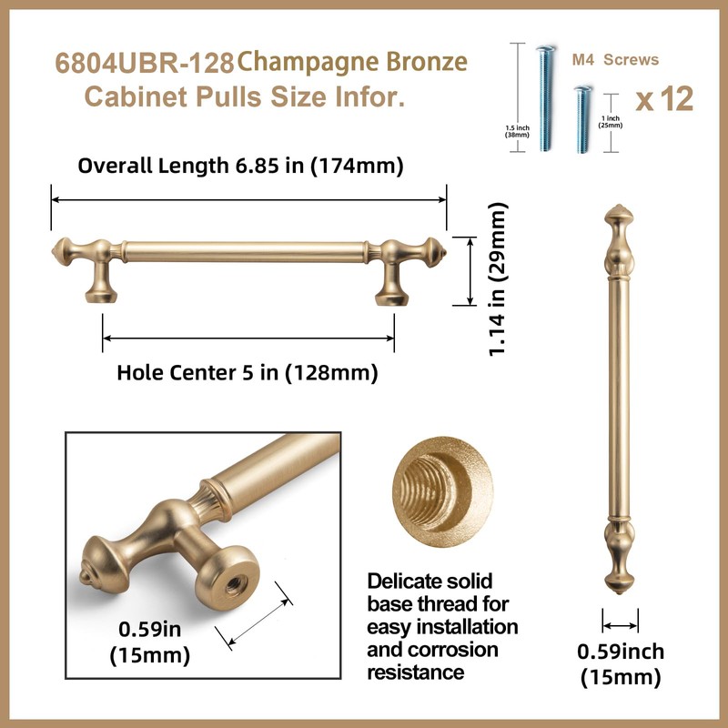 Goo-Ki 6 Pack Champagne Bronze Kitchen Drawer Pulls Cabinet Hardware