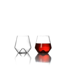 Sempli Monti Rosso Stemless Wine Glasses Set of 2 - Hand Blown Wine Glass Set, Glassware for Red Wine, Premium Crystal, Aerating Inverted Bottom, Ultra Clear, Thin Rim - 17.75 oz