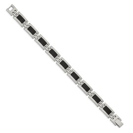 The Black Bow Men's Stainless Steel Black Enamel Bracelet, 9 Inch