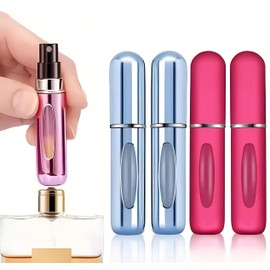 WOO LANDO 4er Set Parfümzerstäuber 5ml nachfüllbar – glänzend – Mini Zerstäuber für Handtasche, Reisen, Flugzeug, Damen Duftzerstäuber Aluminium Reisebehälter mit Sichtfenster (No.3)