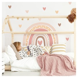 Little Deco DL935-1 Wall Sticker Rainbow Boho Wall Sticker Hearts Nursery Wall Sticker Baby Room Wall Decoration