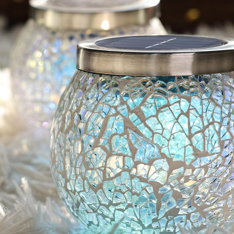 Cooo 2 Pack Heavy Solar Mosaic Crackle Glass Lights with