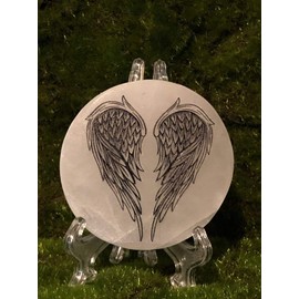 CrystalsAhoy 4" Etched Angel Wings Selenite Charging Plate, Charge Your Crystals, Angelic Communication