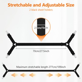 Hanyousheng 2 Pcs Bed Sheet Clips, Adjustable Bed Sheet Straps, Crisscross Fitted Sheet Straps for Bedding, Sheet Holders Straps for Mattress Covers, Bedding, Bed Sheets, Sofa Cushion, Black