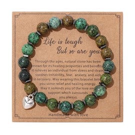 SBI Jewelry Women African Turquoise Green Heart Love Beaded Bracelet Girl Charm Stranded Wrap Natural Spiritual Stone Relief Energy Support Birthday Anniversary