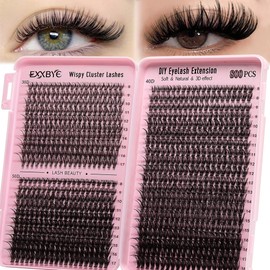 EXXBYE Kit de Extensiones de Pestañas Wispy Lash Clusters (800 Unidades) - Incluye Extensiones de Pestañas Naturales 30D, 40D Y 50D (8-18 Mm) - para Extensiones Individuales.