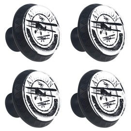 Grunge Style Stamp Design with Word Aviation and Airplane Silhouettes Drawer Knob Pull Handle Crystal Glass Circle Shape Cabinet Drawer Pulls Cupboard Knobs with Screws for Home Office 4 Pieces