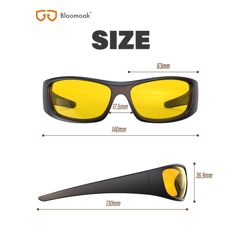 Bloomoak Night Driving Glasses, Wrap Around for Side Shields Provide
