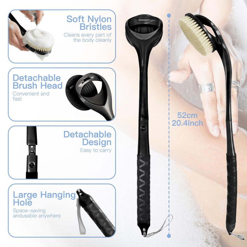 Back Scrubber for Shower, 20.4” Long Handle Shower Back Brush
